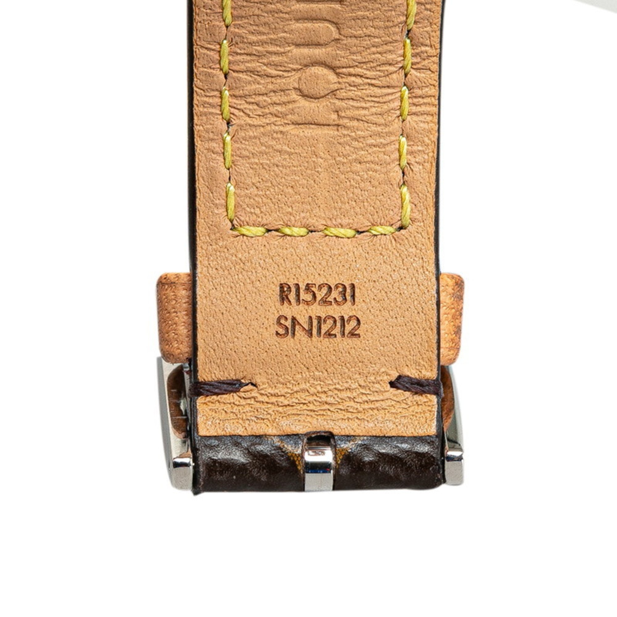 Louis Vuitton Monogram Tambour Canvas Strap M Watch R15231 Automatic Brown Dial PVC Leather Women's LOUIS VUITTON