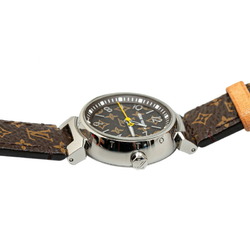 Louis Vuitton Monogram Tambour Canvas Strap M Watch R15231 Automatic Brown Dial PVC Leather Women's LOUIS VUITTON