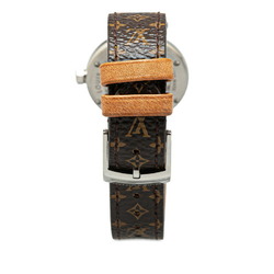 Louis Vuitton Monogram Tambour Canvas Strap M Watch R15231 Automatic Brown Dial PVC Leather Women's LOUIS VUITTON