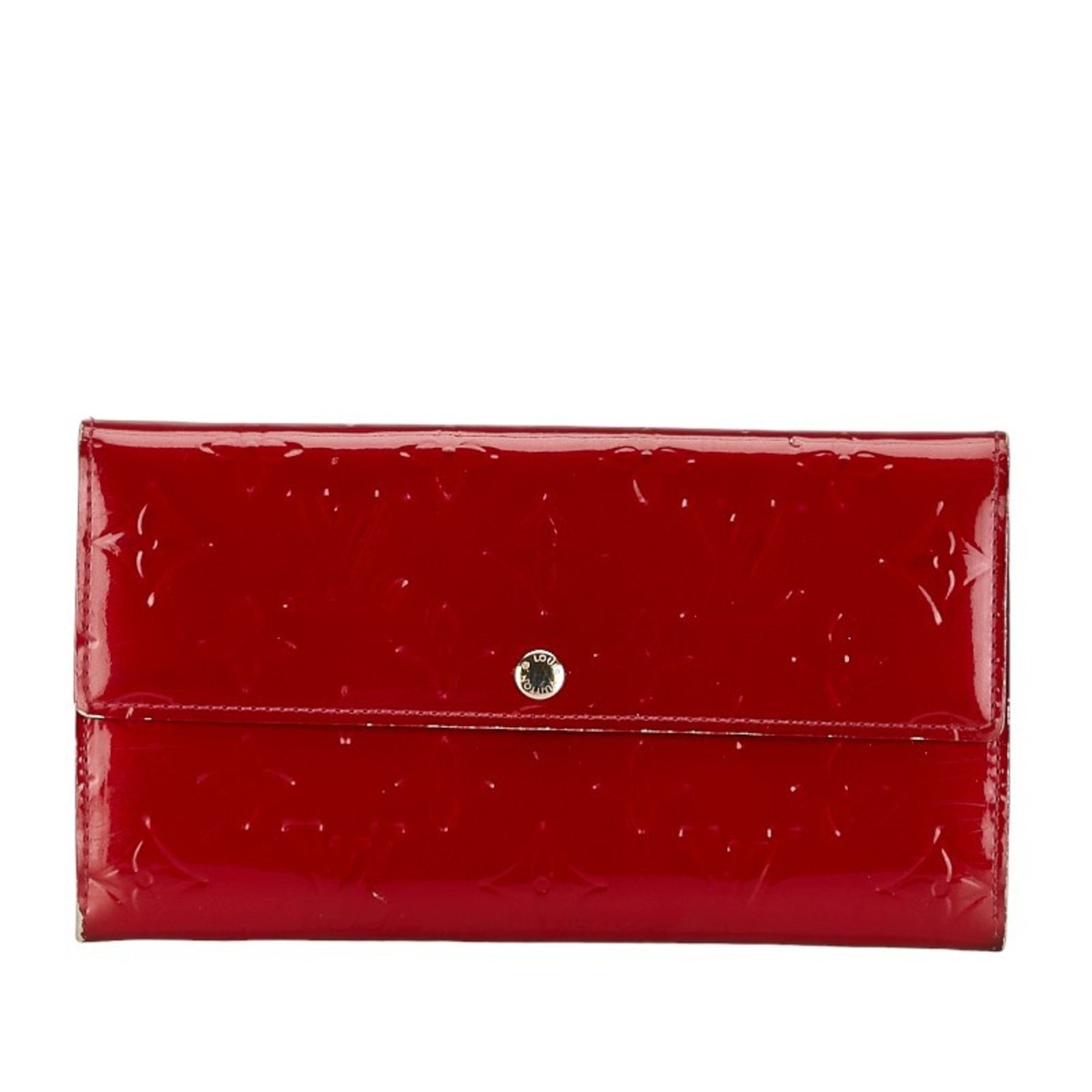 Louis Vuitton Monogram Vernis Portefeuille Sarah Long Wallet M93530 Red Patent Leather Women's LOUIS VUITTON