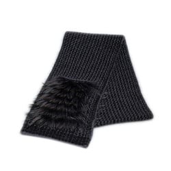 Louis Vuitton Echarpe Elena Scarf M75091 Black Grey Wool Fur Silk Women's LOUIS VUITTON