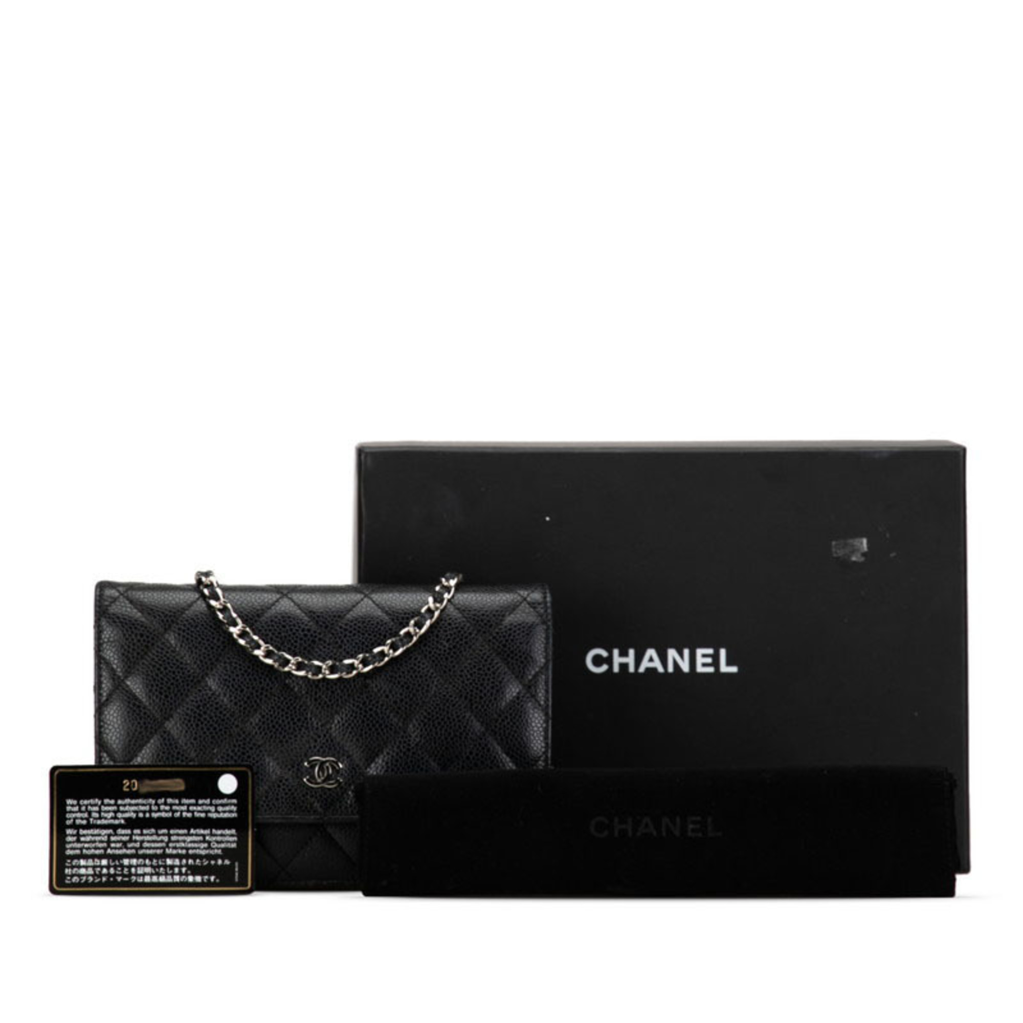 Chanel Matelasse Chain Wallet Shoulder Bag Long Black Caviar Skin Women's CHANEL