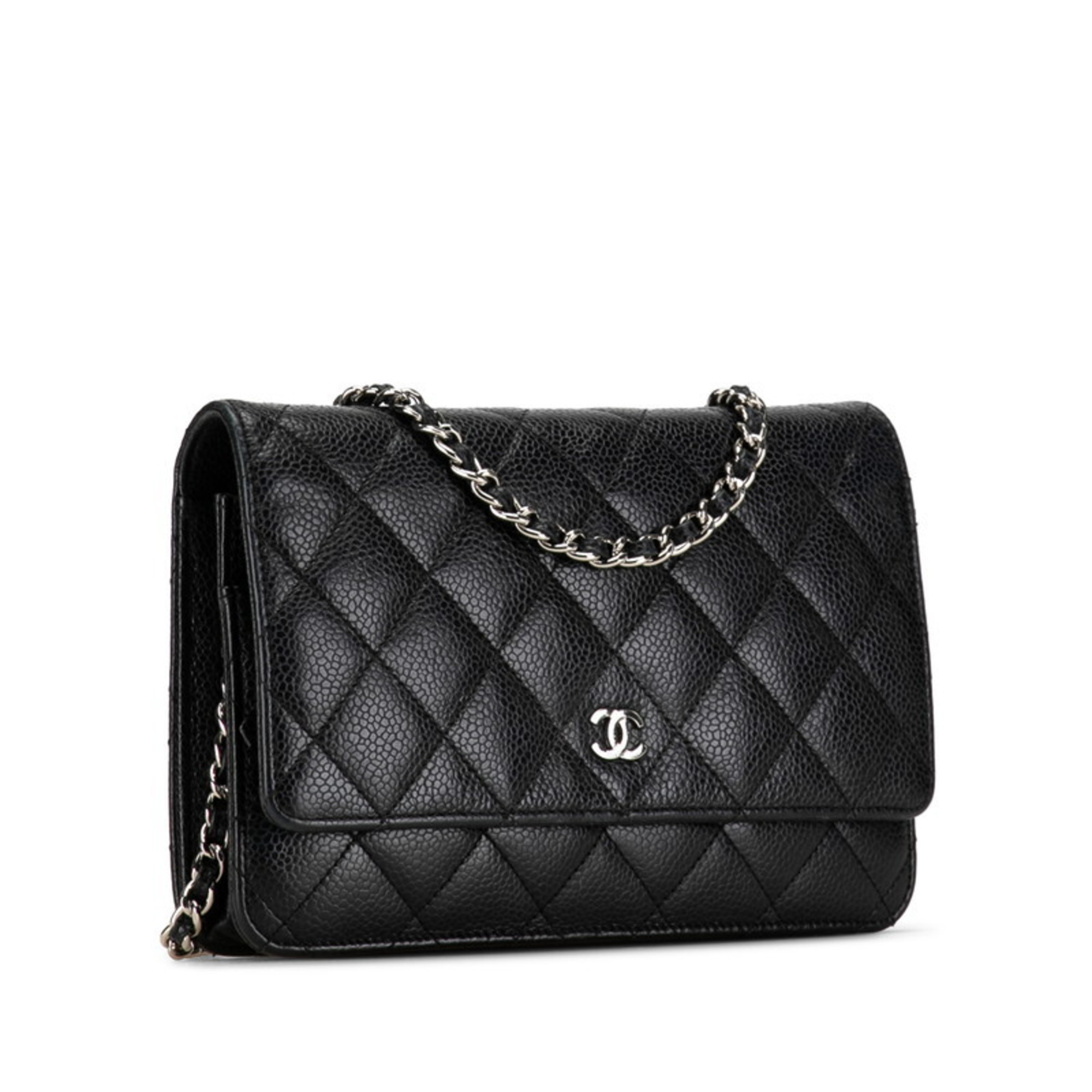 Chanel Matelasse Chain Wallet Shoulder Bag Long Black Caviar Skin Women's CHANEL