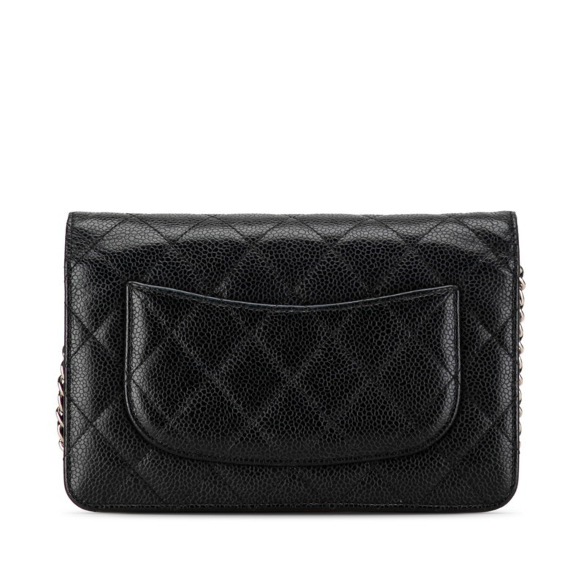 Chanel Matelasse Chain Wallet Shoulder Bag Long Black Caviar Skin Women's CHANEL