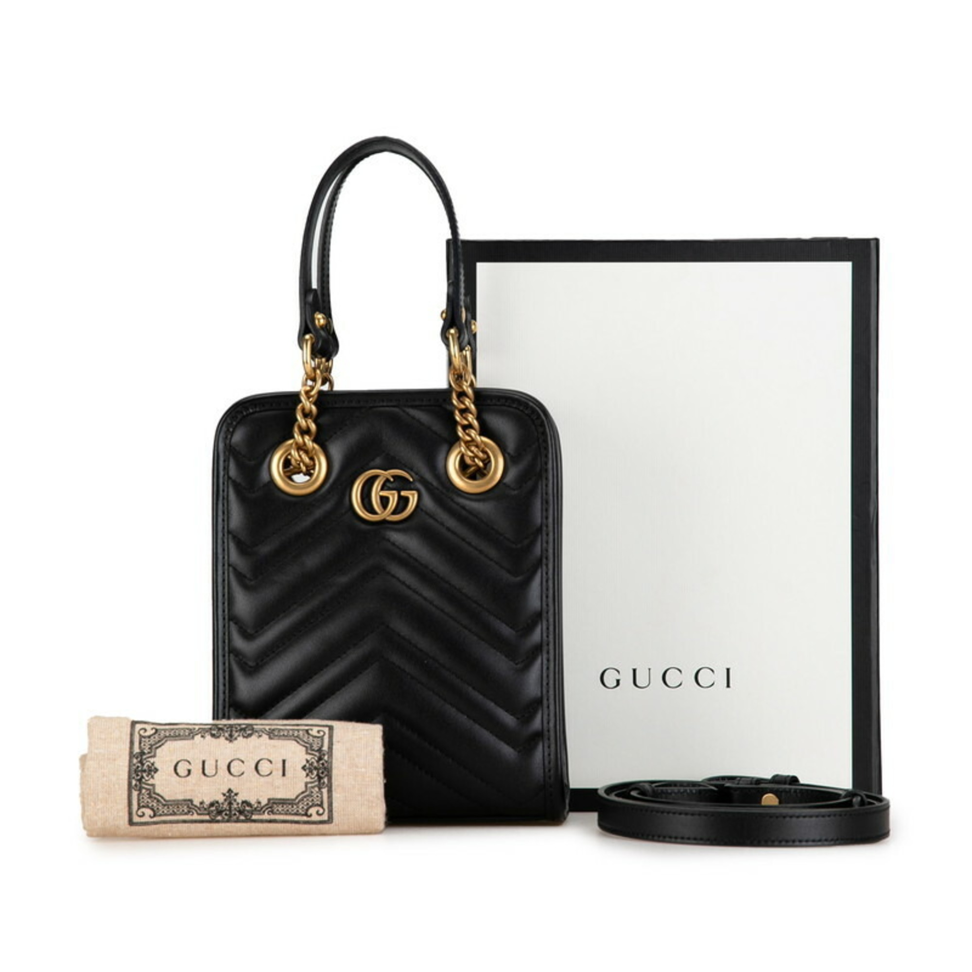 Gucci GG Marmont Quilted Handbag Shoulder Bag 696123 Black Leather Women's GUCCI