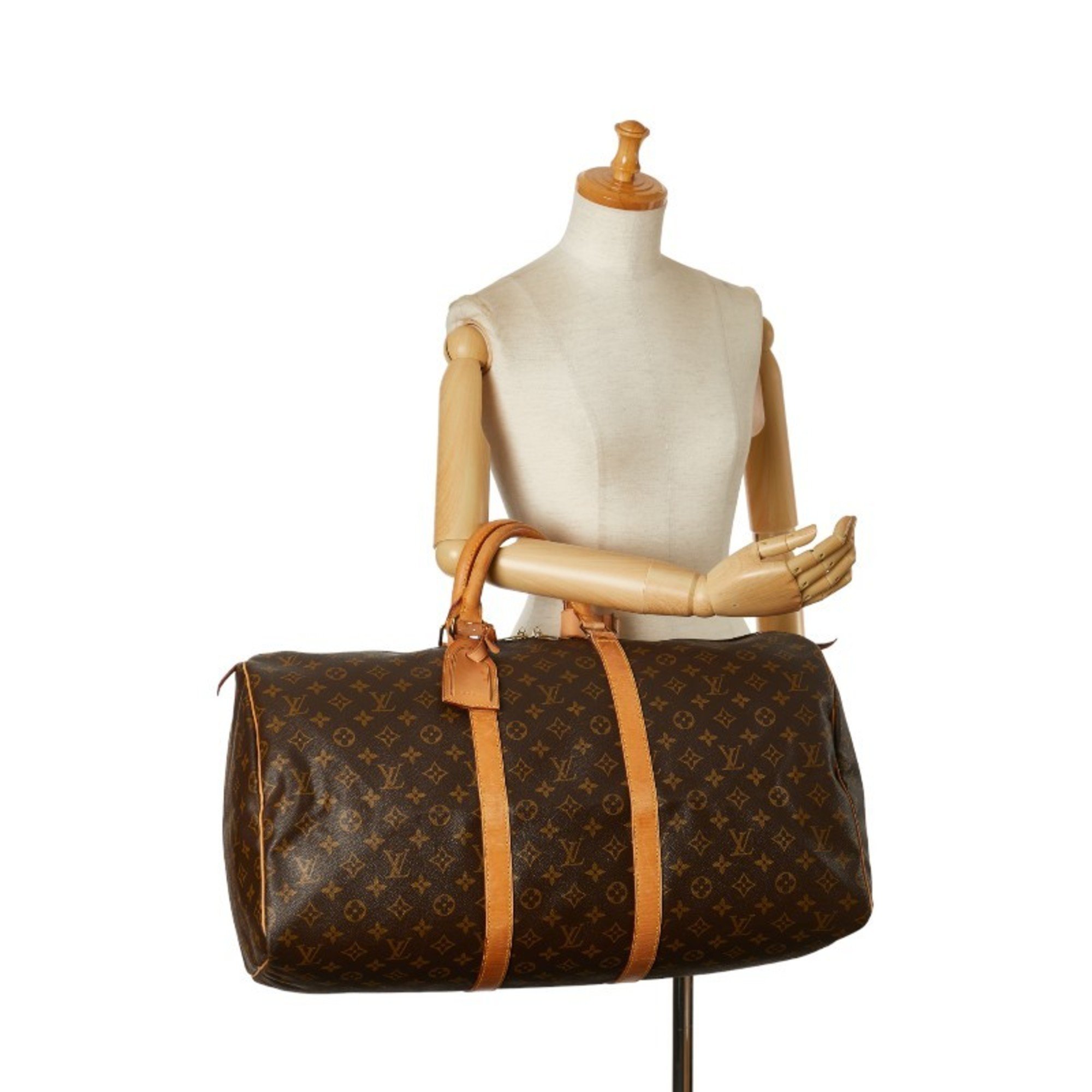 Louis Vuitton Monogram Keepall 55 Boston Bag Travel M41424 Brown PVC Leather Women's LOUIS VUITTON