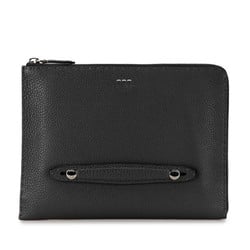 FENDI Selleria Clutch Bag Second 7M0225 Grey Leather Women's