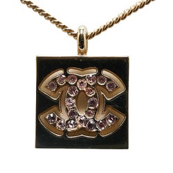 Chanel Coco Mark Rhinestone Necklace Gold Pink Plated Women's CHANEL