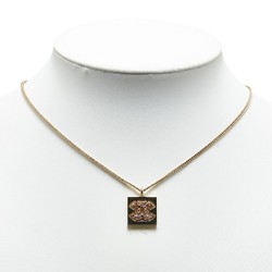 Chanel Coco Mark Rhinestone Necklace Gold Pink Plated Women's CHANEL
