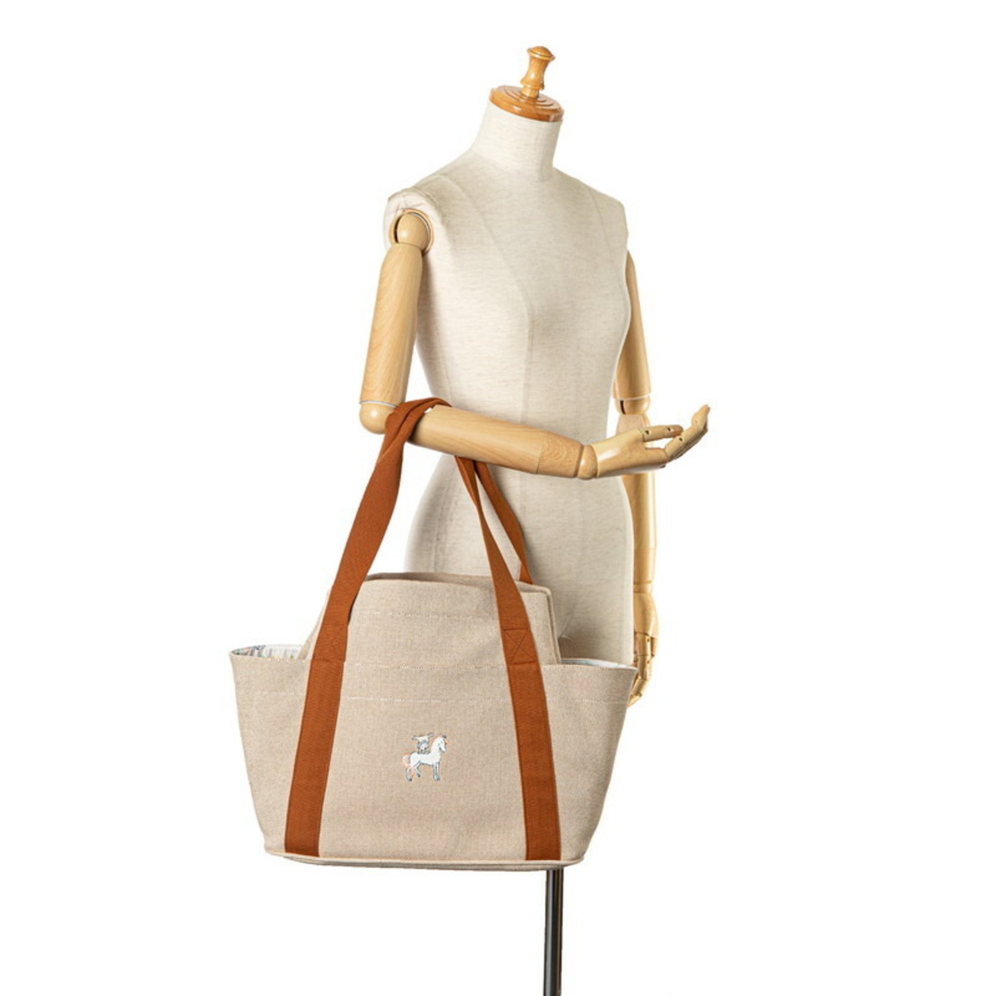 Hermes Cabriole Handbag Mother's Bag Brown Beige Toile H Women's HERMES