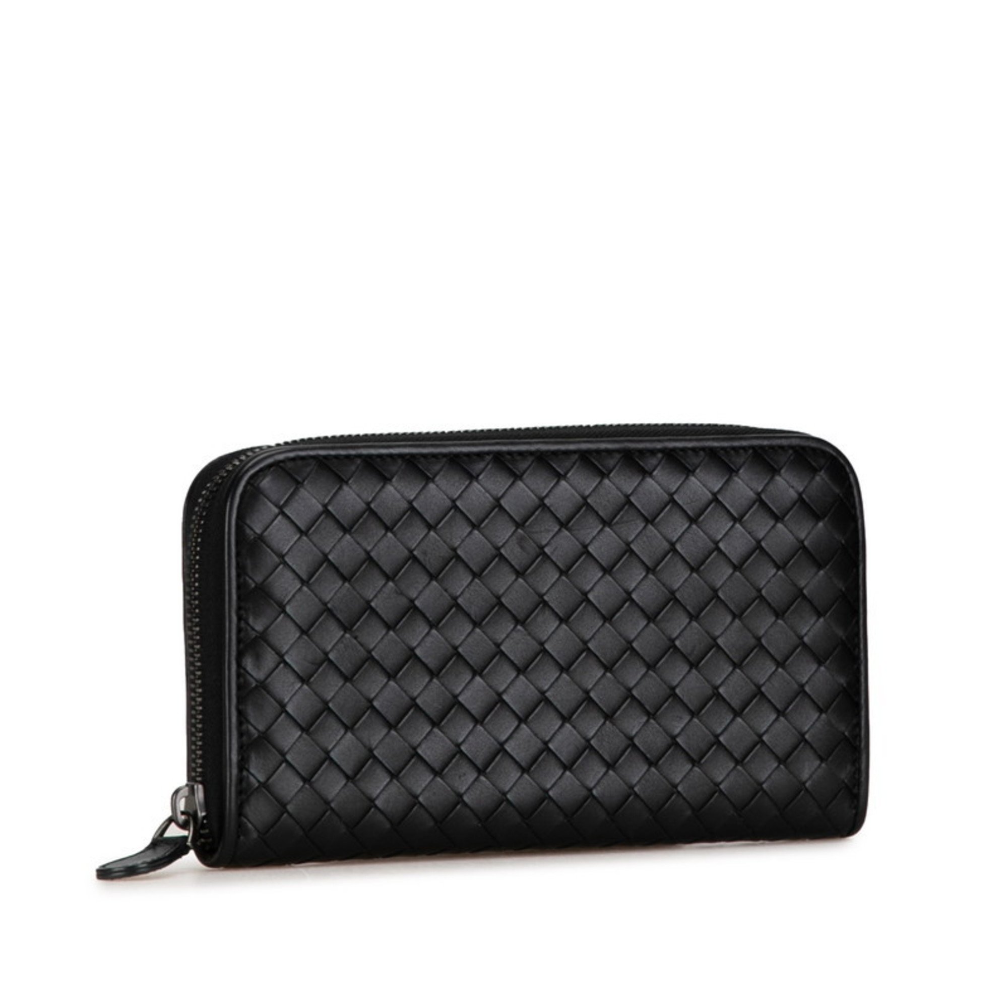 Bottega Veneta Intrecciato Round Long Wallet Black Leather Men's BOTTEGAVENETA