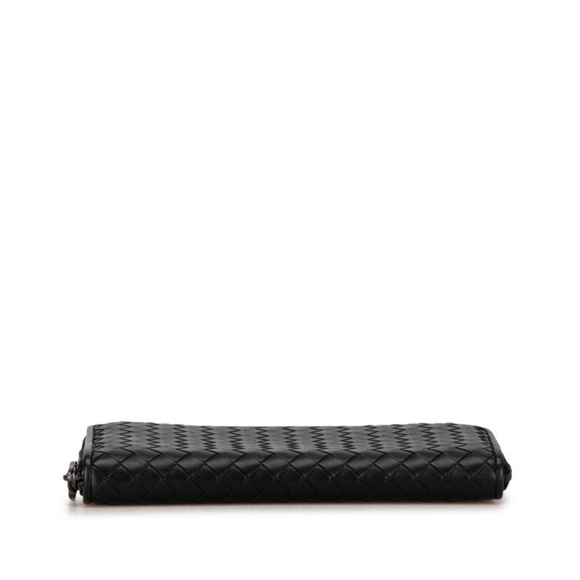 Bottega Veneta Intrecciato Round Long Wallet Black Leather Men's BOTTEGAVENETA