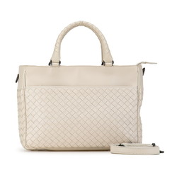 Bottega Veneta Intrecciato Handbag Shoulder Bag White Leather Women's BOTTEGAVENETA