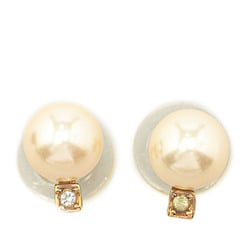 Christian Dior Dior rhinestone earrings, gold plated, fake pearl, women's