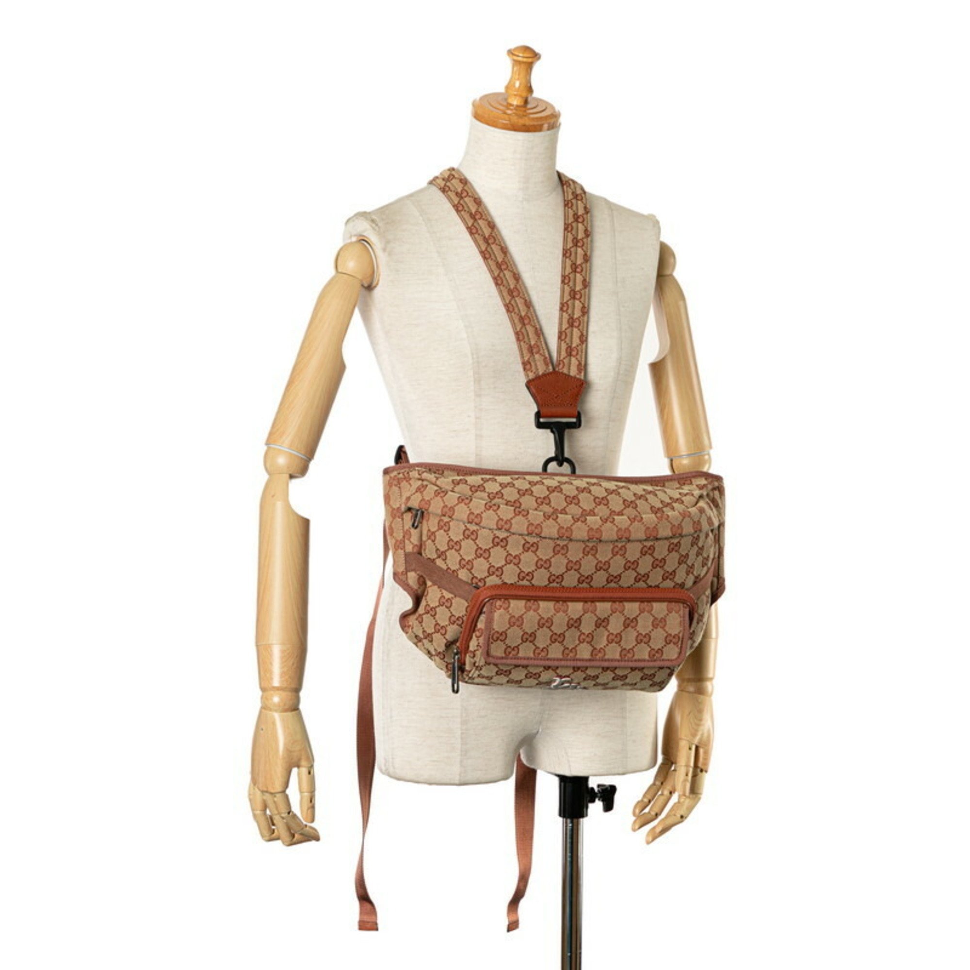 Gucci GG Canvas LA Angels Patch Body Bag Backpack 536842 Brick Red Beige Leather Women's GUCCI