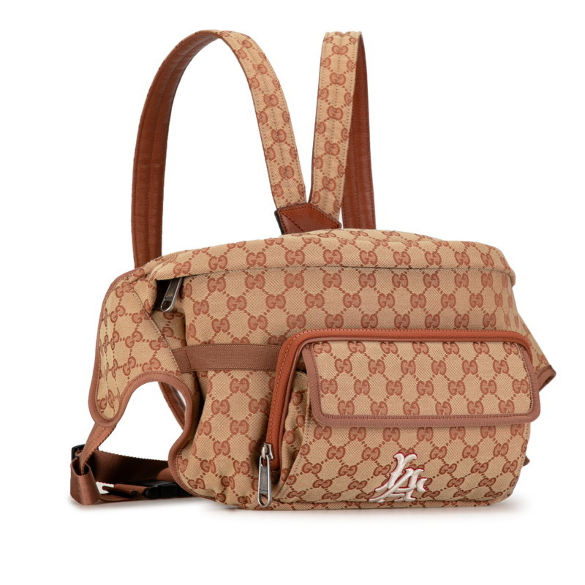 Gucci GG Canvas LA Angels Patch Body Bag Backpack 536842 Brick Red Beige Leather Women's GUCCI