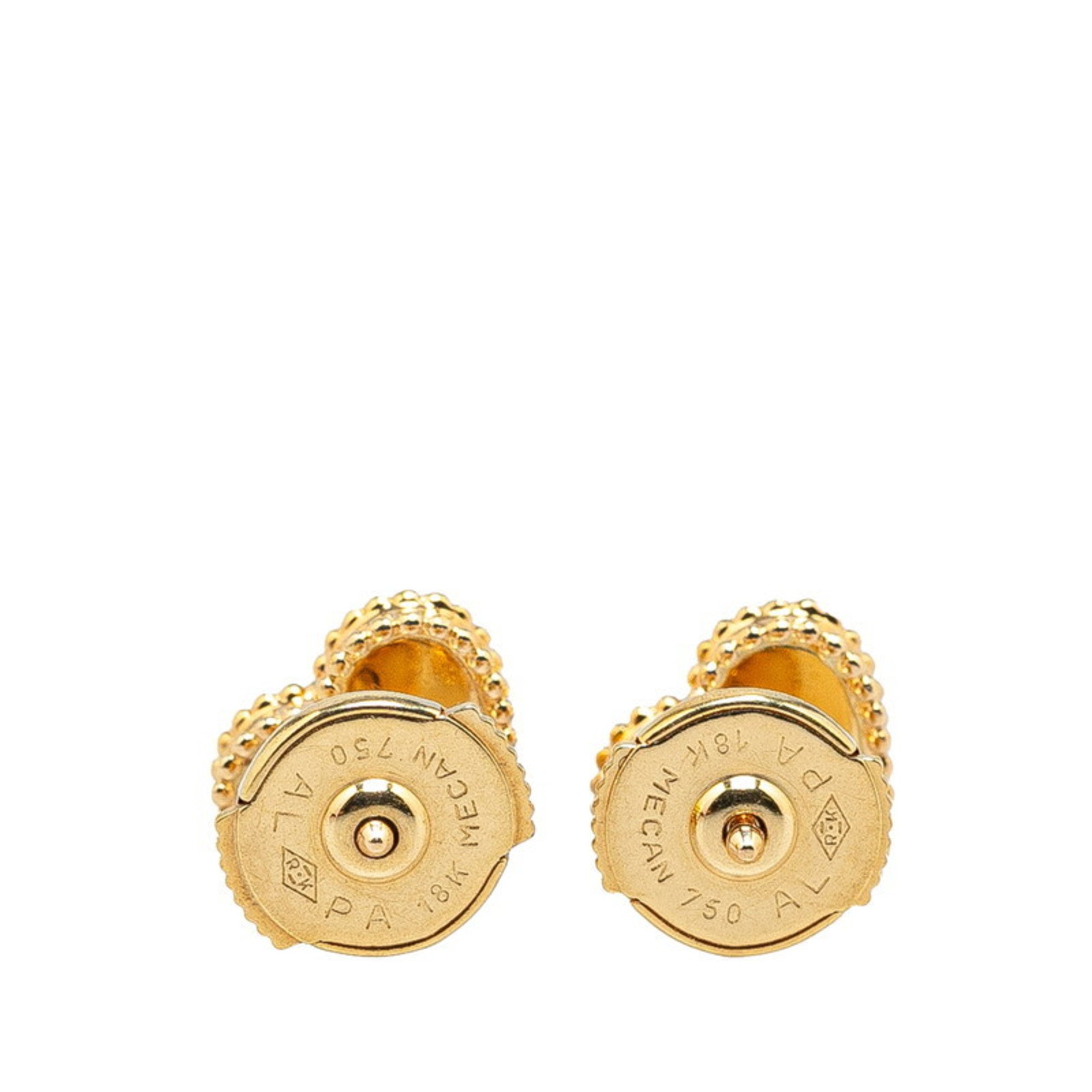 Van Cleef & Arpels Sweet Alhambra Heart Mother of Pearl Stud Earrings K18YG Yellow Gold Women's