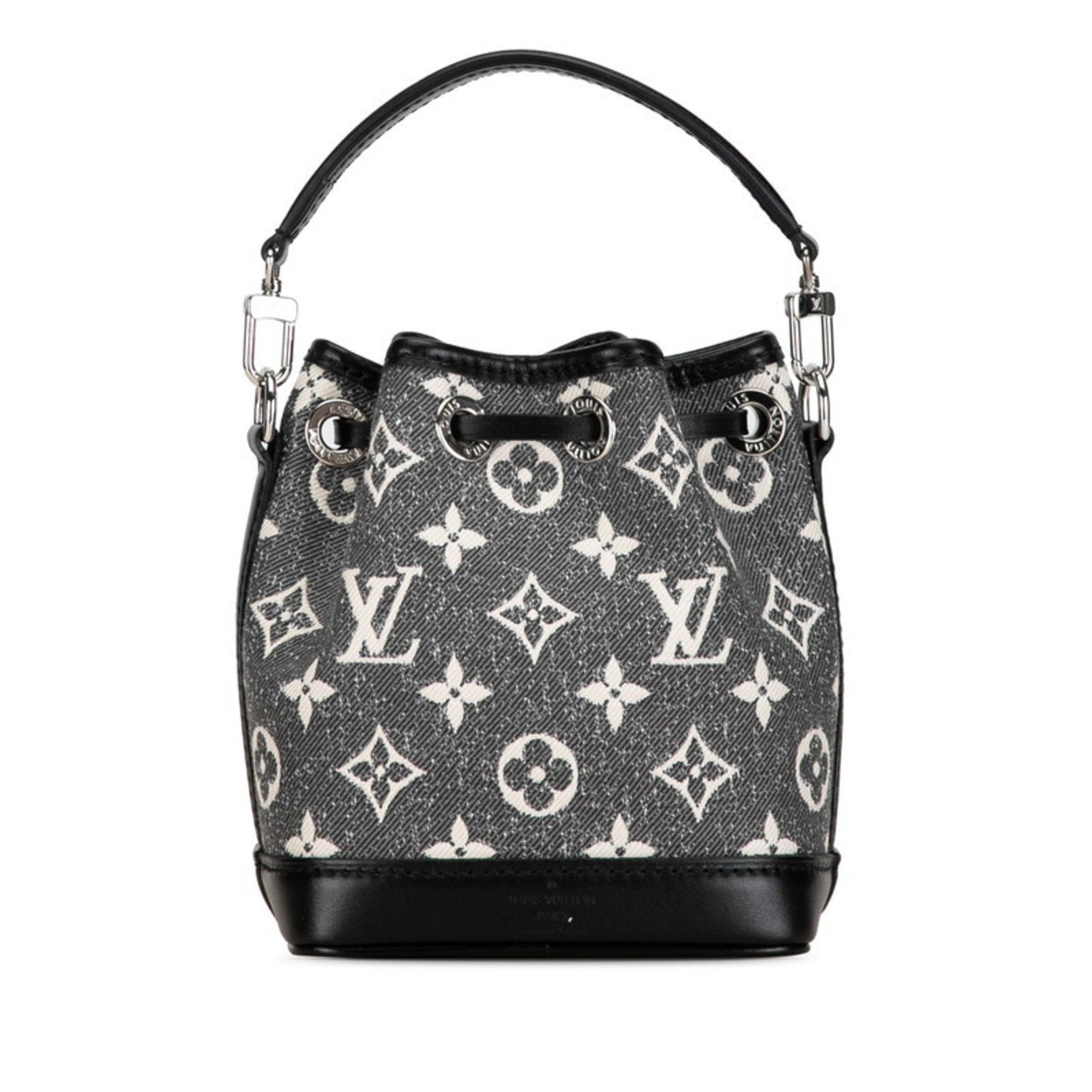 Louis Vuitton Monogram Jacquard Nano Noe Handbag Shoulder Bag M46449 Gray Black Denim Leather Women's LOUIS VUITTON