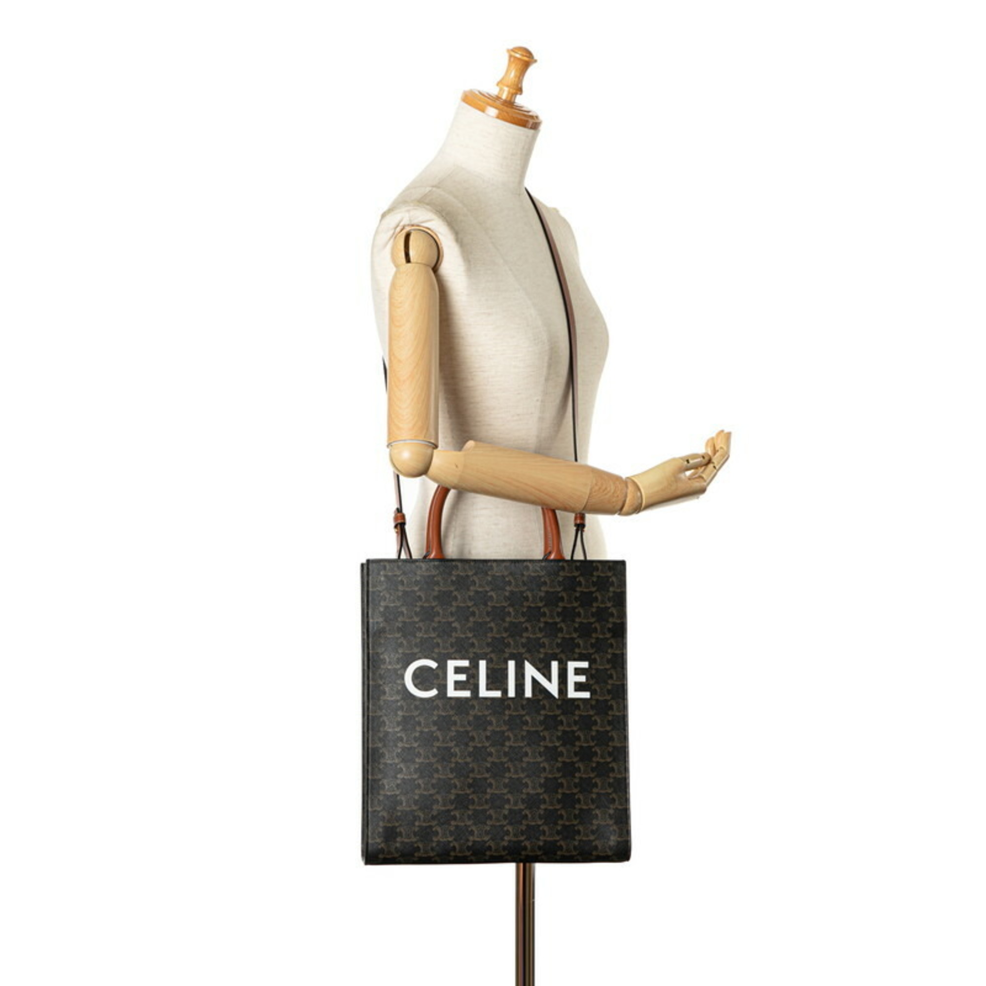 Celine Triomphe Vertical Cabas Small Tote Bag Shoulder Brown PVC Leather Women's CELINE