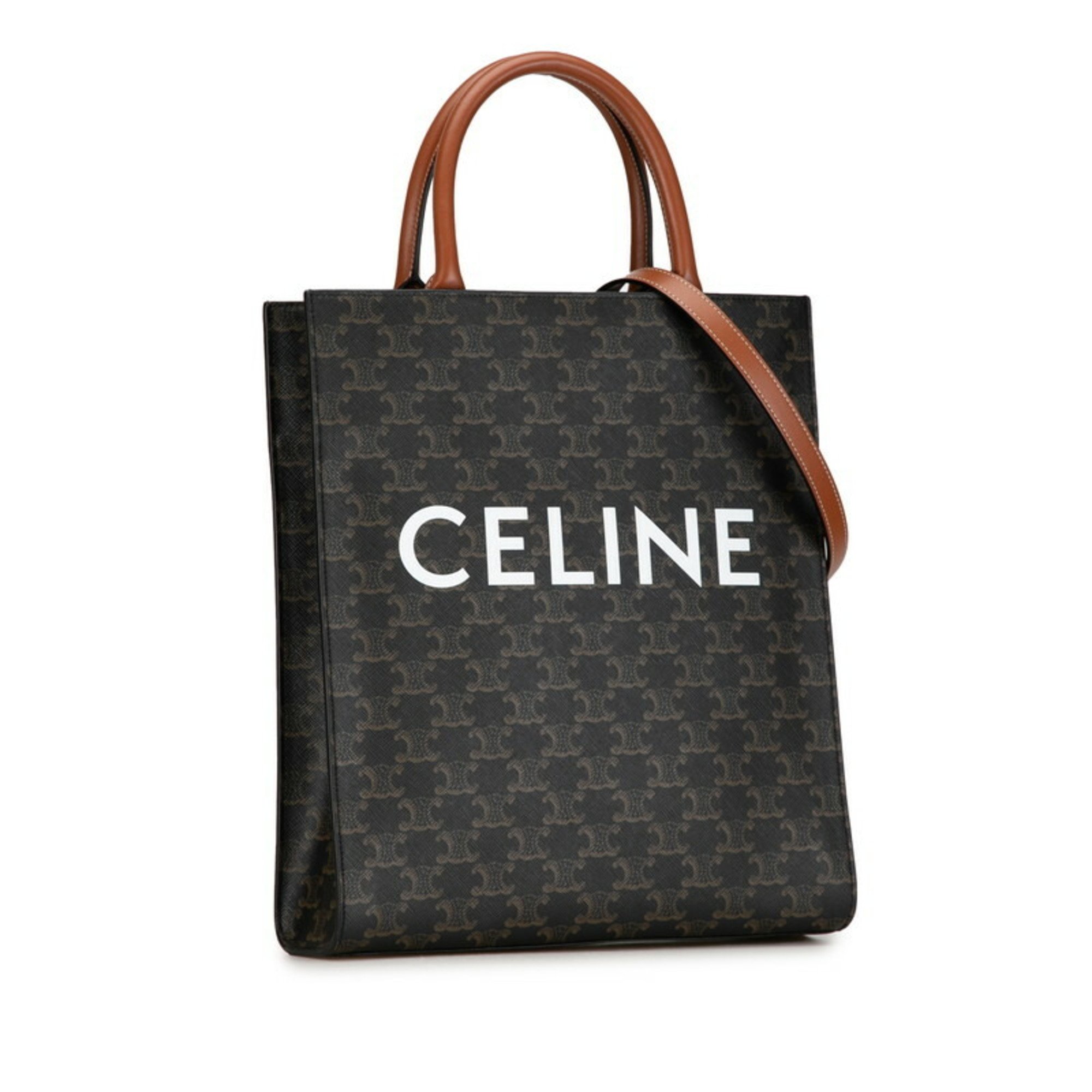 Celine Triomphe Vertical Cabas Small Tote Bag Shoulder Brown PVC Leather Women's CELINE