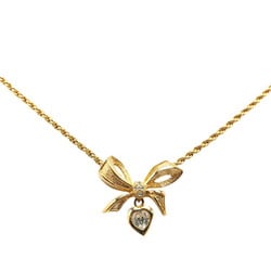 Christian Dior Dior Ribbon Heart Rhinestone Necklace Gold Plated Women's