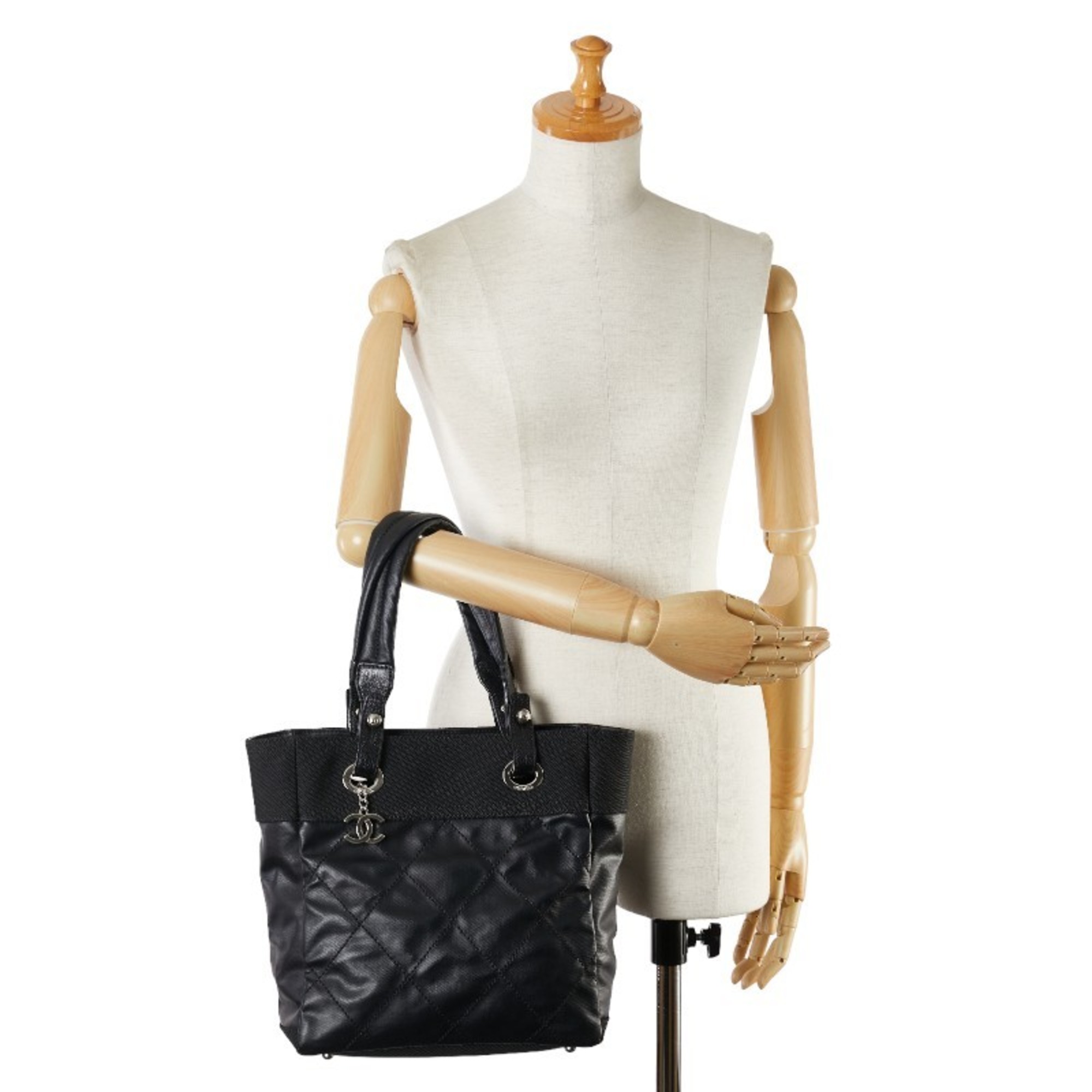 Chanel Coco Mark Paris Biarritz Tote PM Bag Shoulder A34208 Black PVC Canvas Women's CHANEL