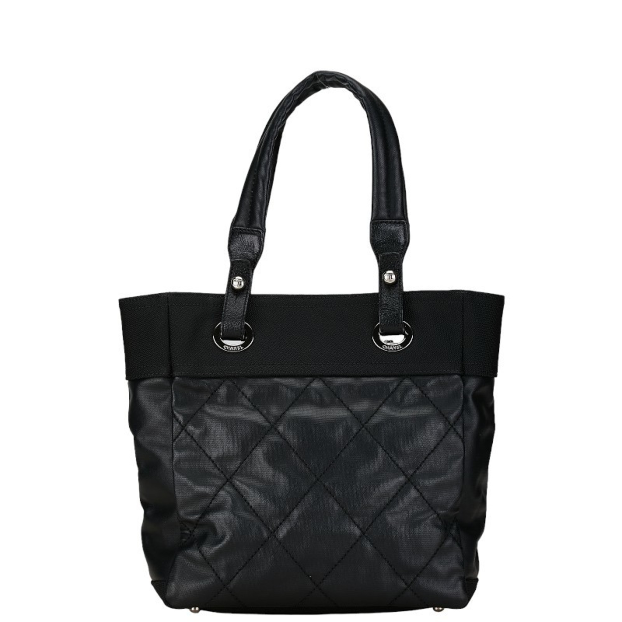Chanel Coco Mark Paris Biarritz Tote PM Bag Shoulder A34208 Black PVC Canvas Women's CHANEL