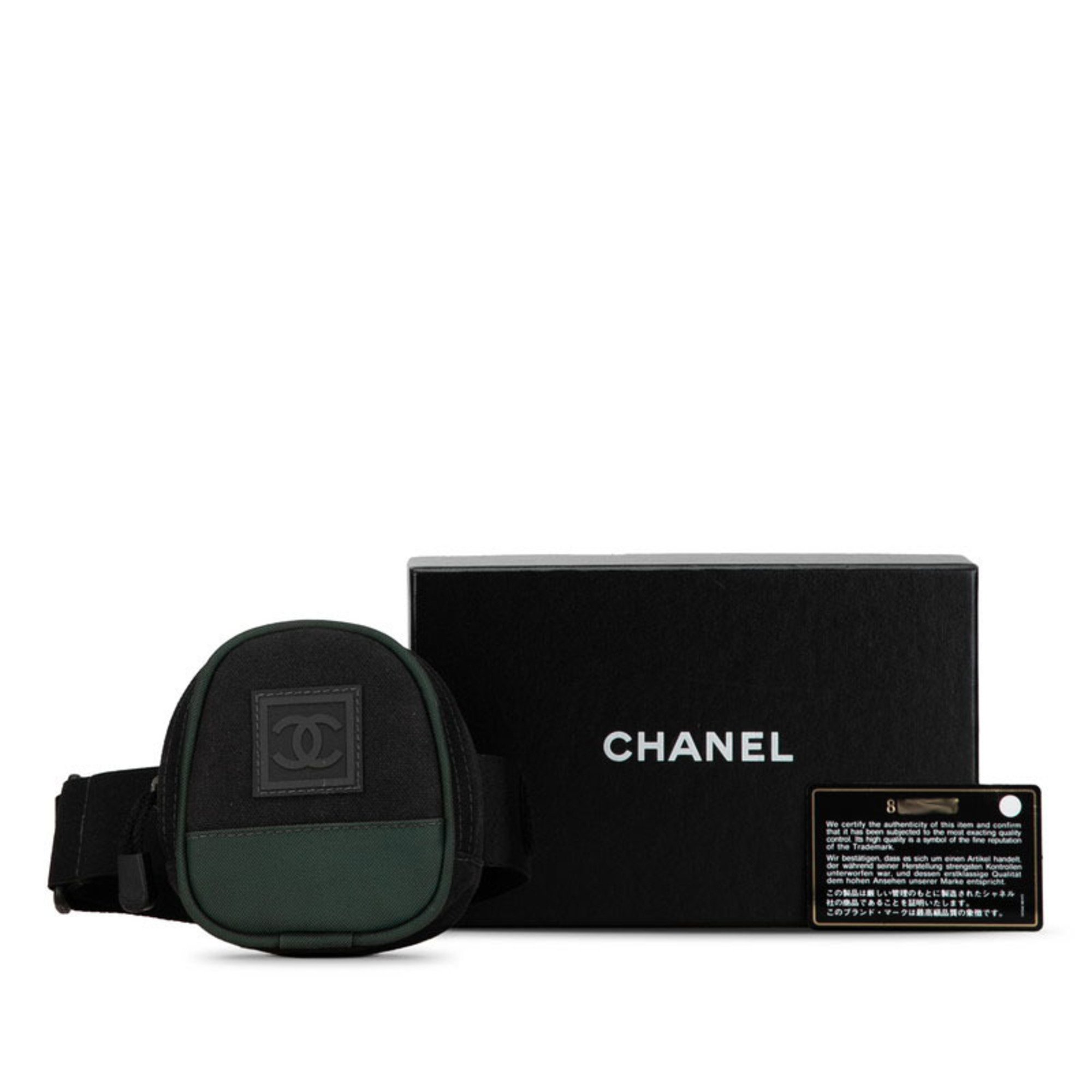 Chanel Sport Line Coco Mark Arm Pouch Green Black Canvas Women's CHANEL