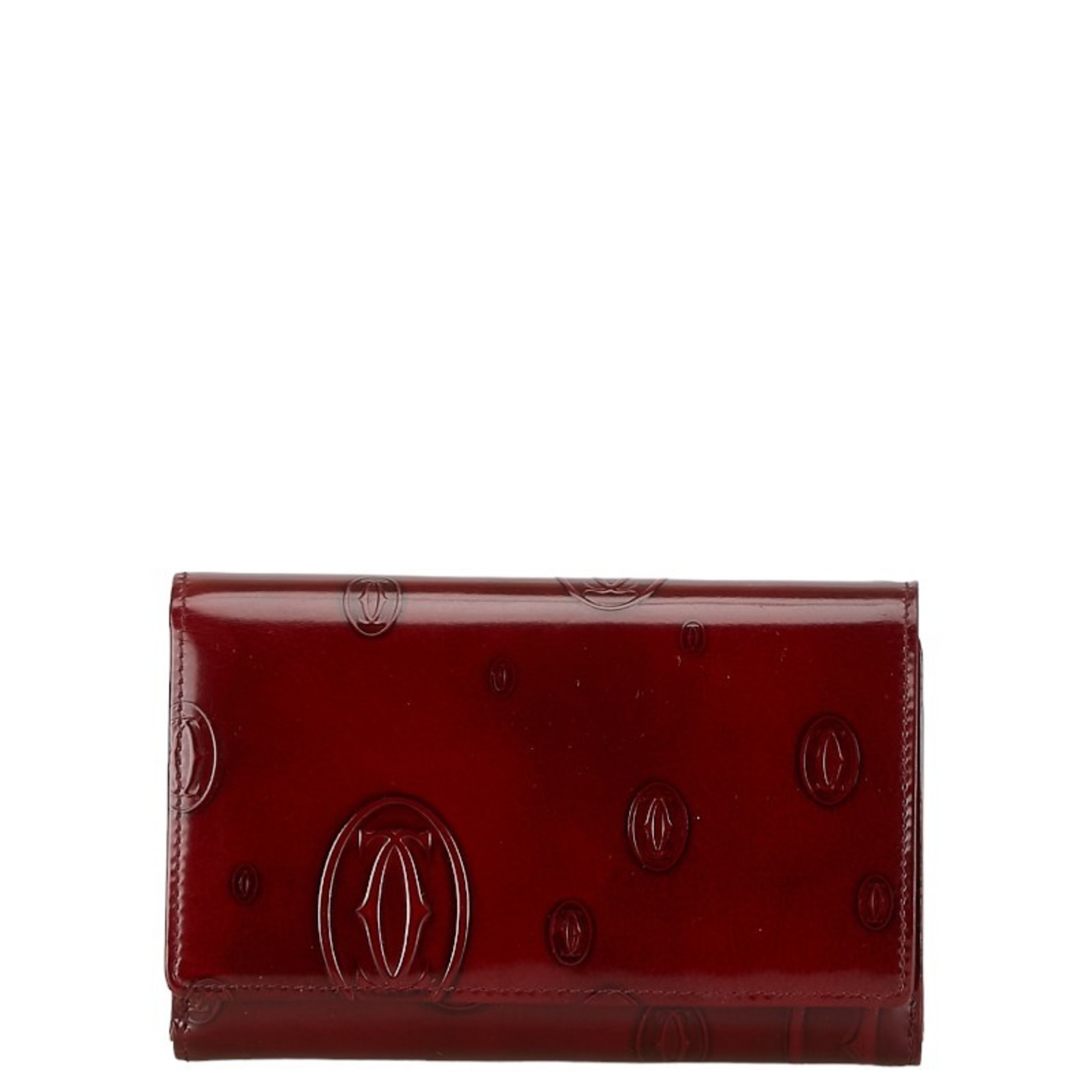 Cartier Happy Birthday Bi-fold Wallet Wine Red Bordeaux Enamel Women's CARTIER