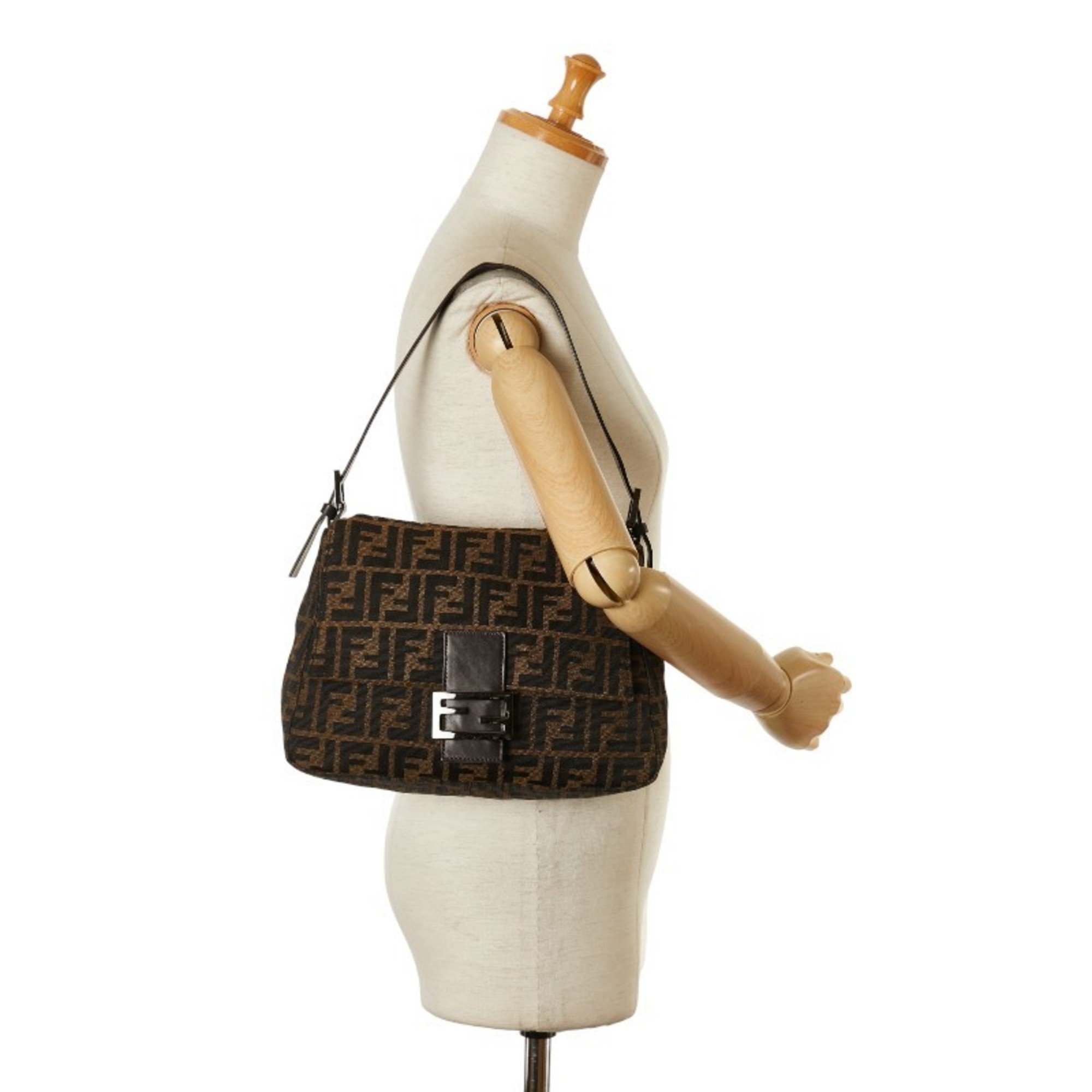 FENDI Zucchino Mamma Bucket Handbag Bag 8BR001 Brown Canvas Leather Women's
