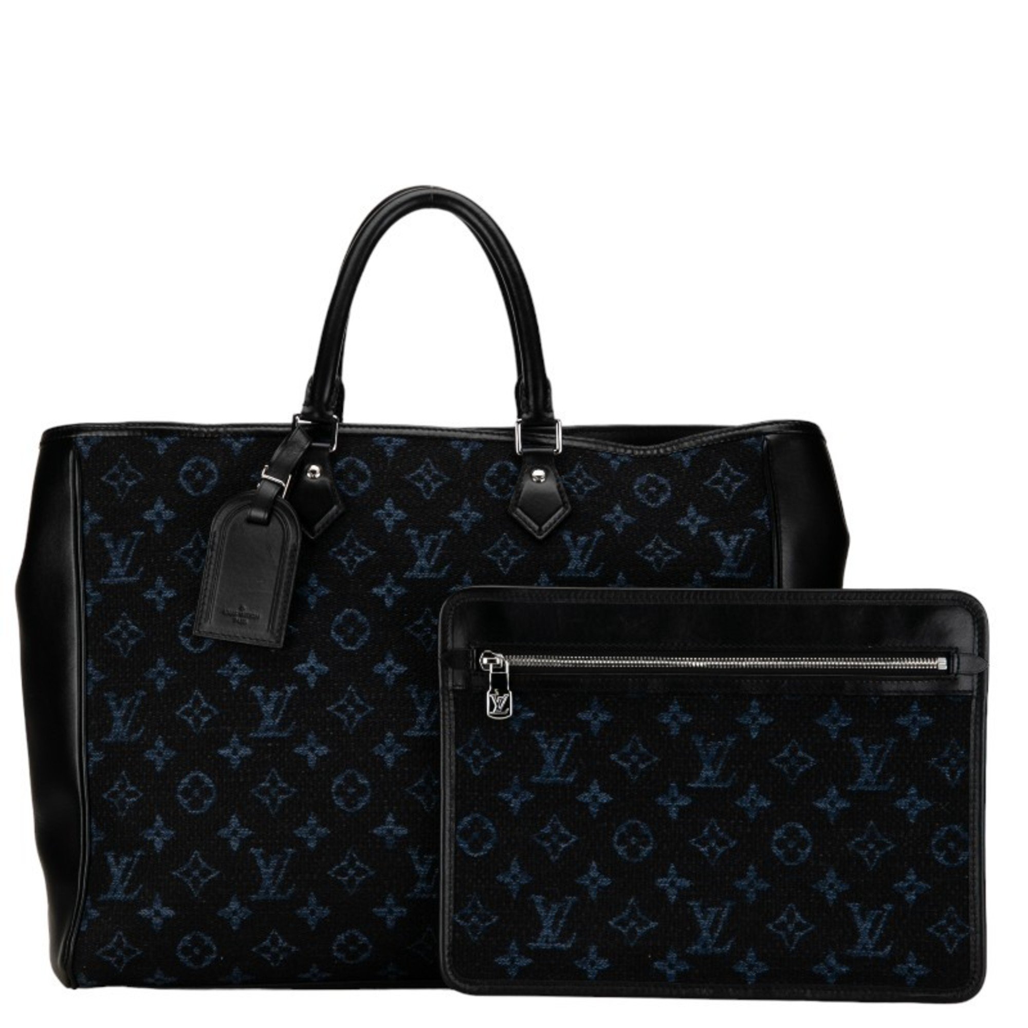 Louis Vuitton Monogram Jacquard Grand Sac Handbag Tote Bag M55203 Blue Black Canvas Leather Women's LOUIS VUITTON