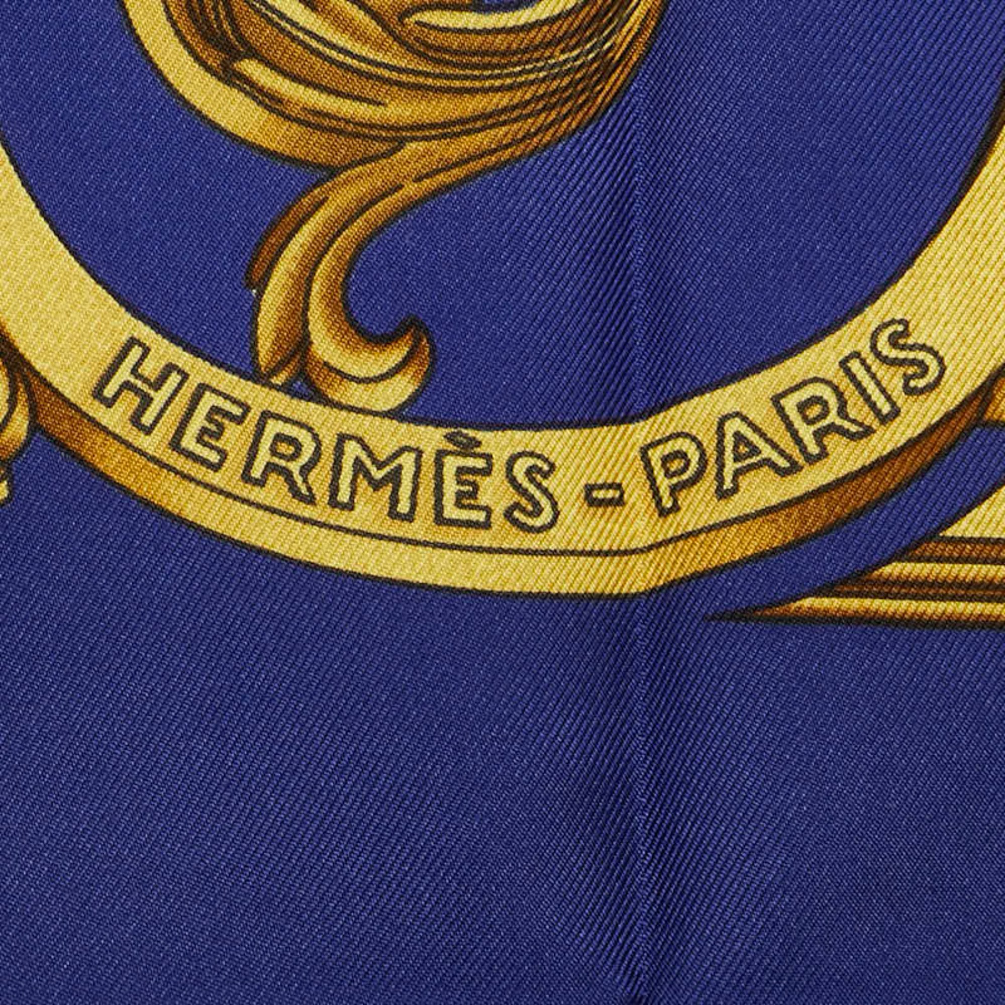 Hermes Carre 90 LES TUILERIES Tuileries Park Scarf Muffler Navy White Silk Women's HERMES