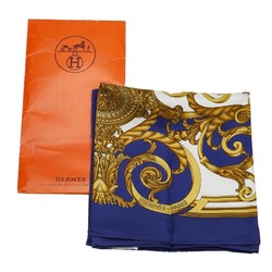 Hermes Carre 90 LES TUILERIES Tuileries Park Scarf Muffler Navy White Silk Women's HERMES