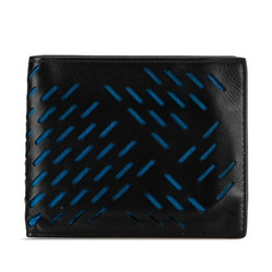 Bottega Veneta Punched Bi-fold Wallet Black Blue Leather Women's BOTTEGAVENETA