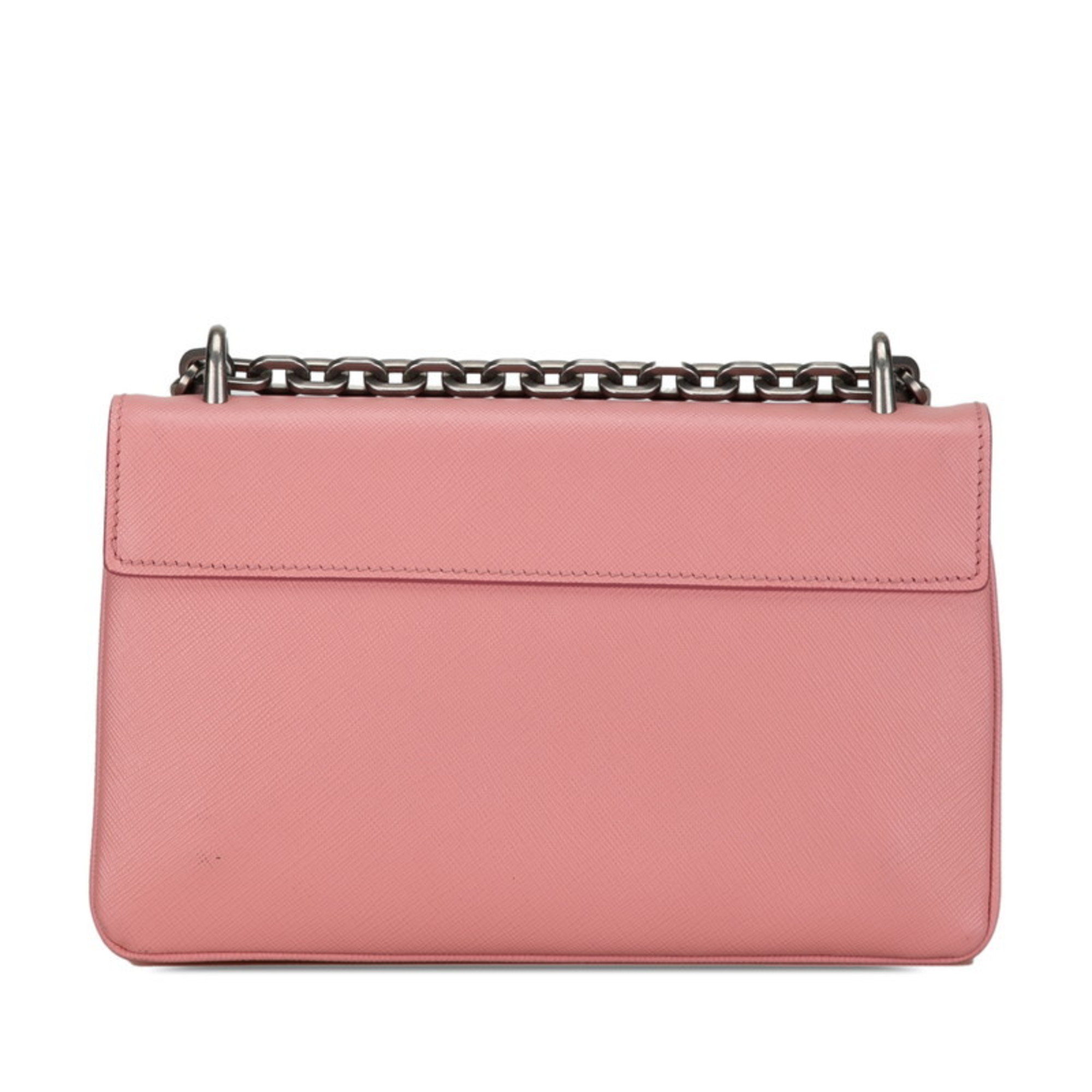 Prada Saffiano Chain Shoulder Bag 1BD009 Pink Leather Women's PRADA