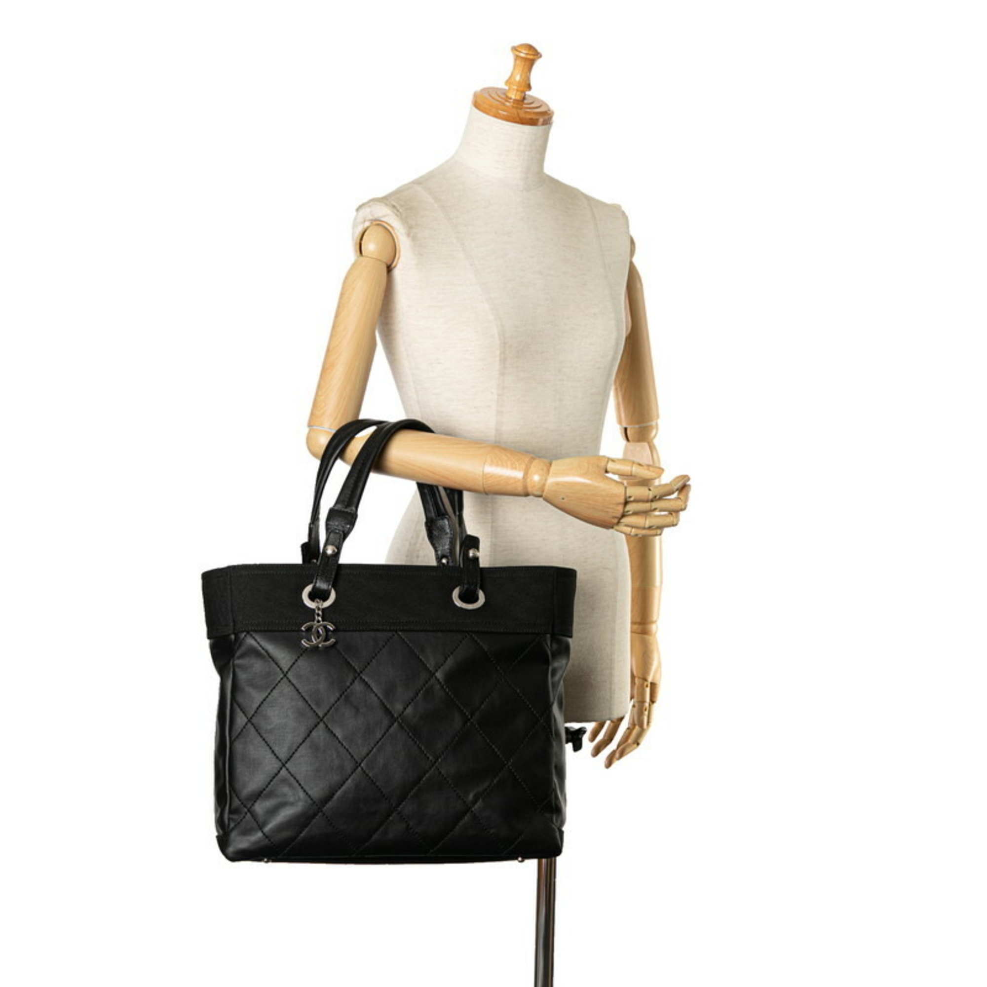 Chanel Coco Mark Paris Biarritz Tote MM Handbag Bag A34209 Black PVC Canvas Women's CHANEL