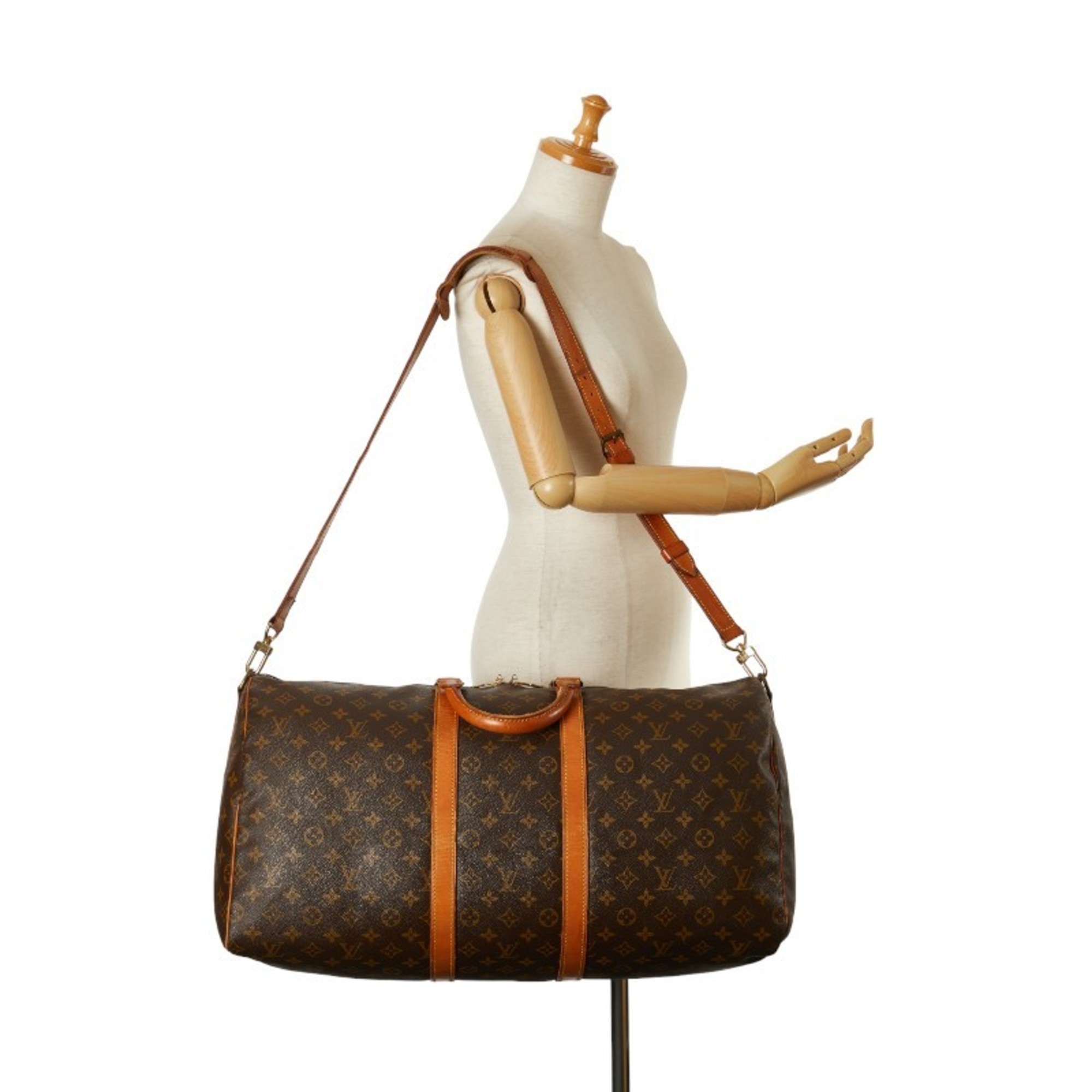 Louis Vuitton Monogram Keepall 55 Boston Bag Travel M41424 Brown PVC Leather Women's LOUIS VUITTON