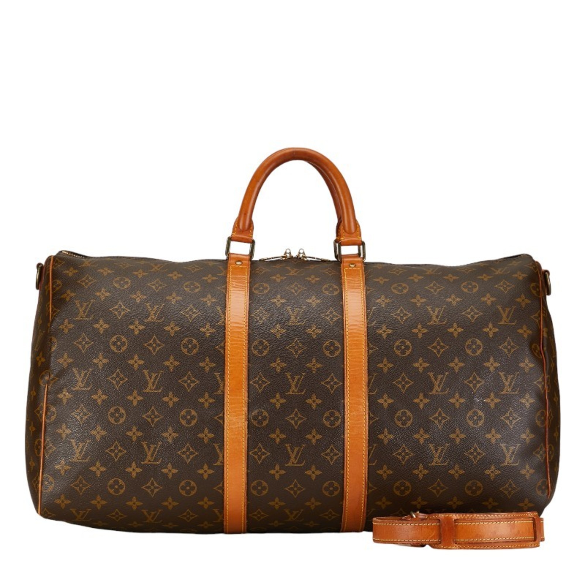 Louis Vuitton Monogram Keepall 55 Boston Bag Travel M41424 Brown PVC Leather Women's LOUIS VUITTON