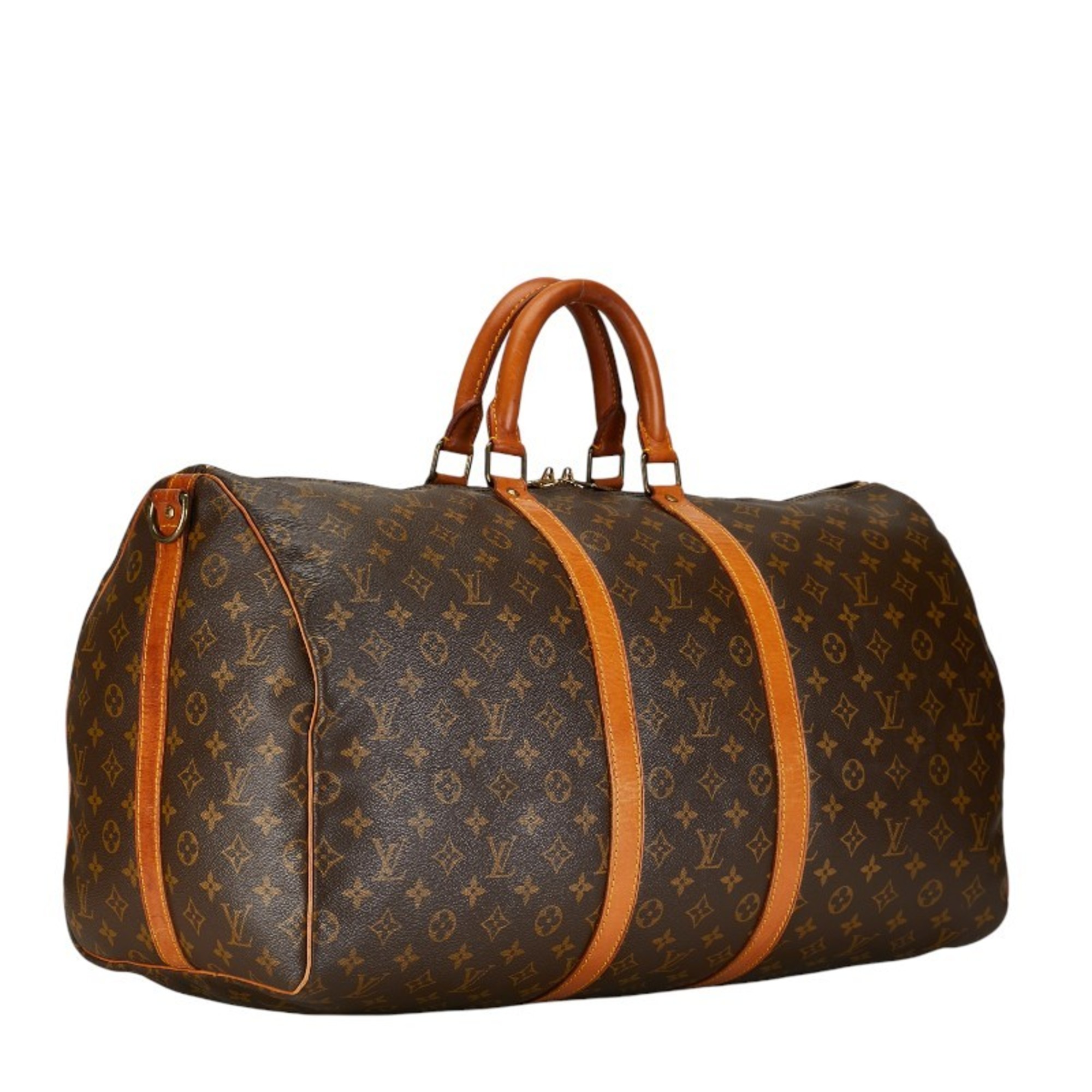 Louis Vuitton Monogram Keepall 55 Boston Bag Travel M41424 Brown PVC Leather Women's LOUIS VUITTON