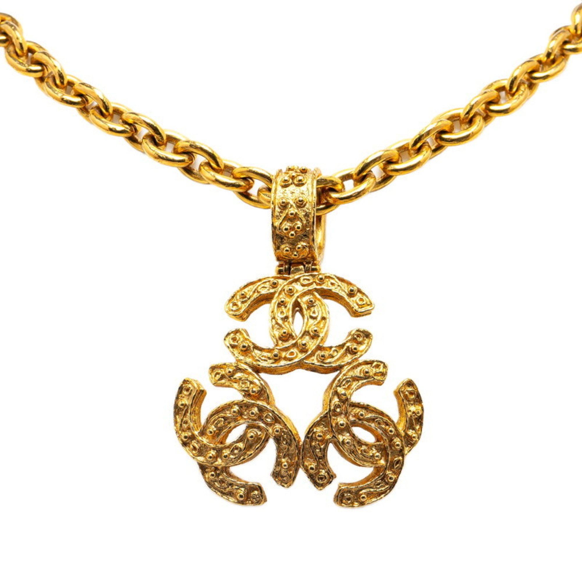 Chanel Triple Coco Mark Necklace Gold Plated Women's CHANEL