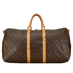 Louis Vuitton Monogram Keepall 55 Boston Bag Travel M41424 Brown PVC Leather Women's LOUIS VUITTON