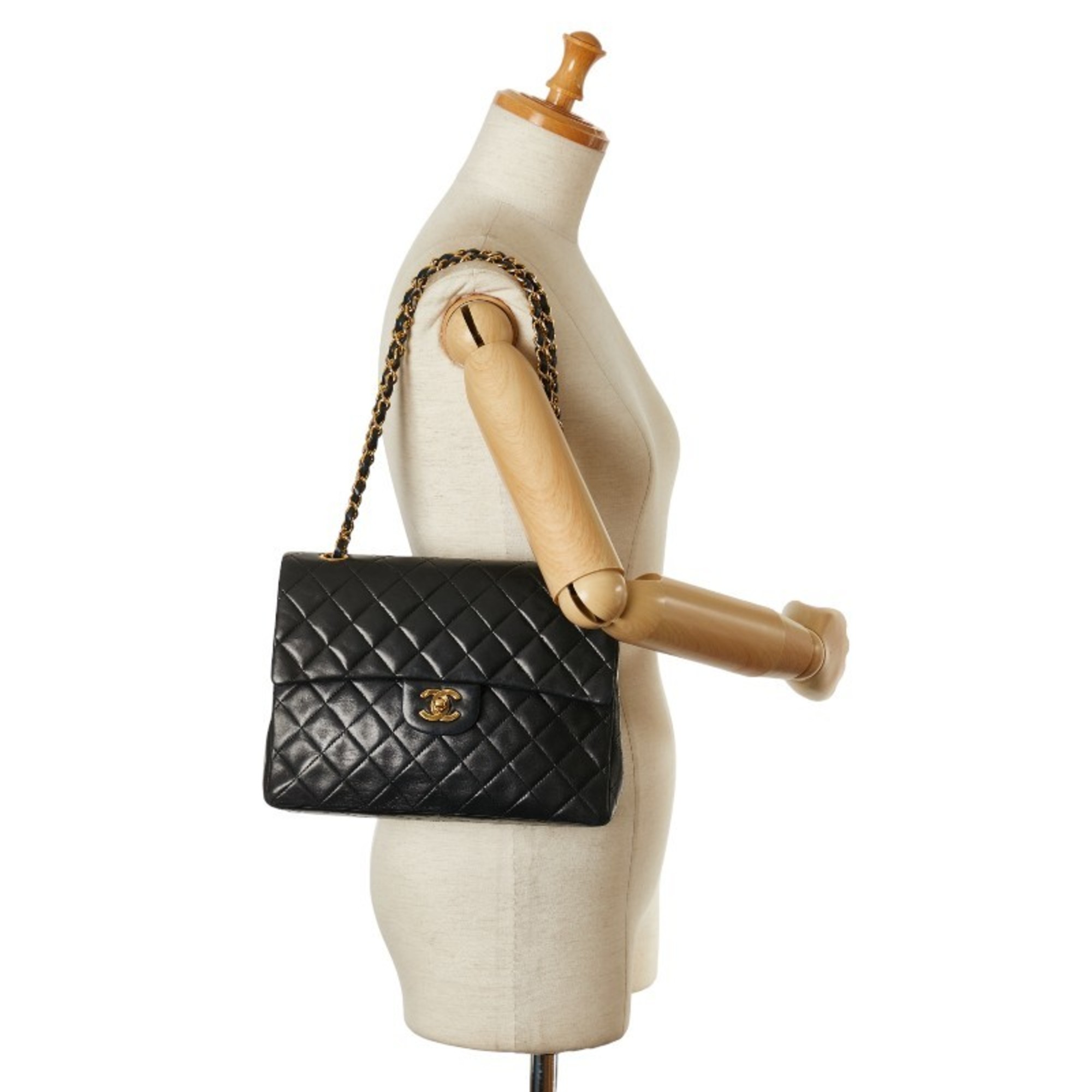 Chanel Matelasse Double Flap Chain Shoulder Bag Black Gold Lambskin Women's CHANEL