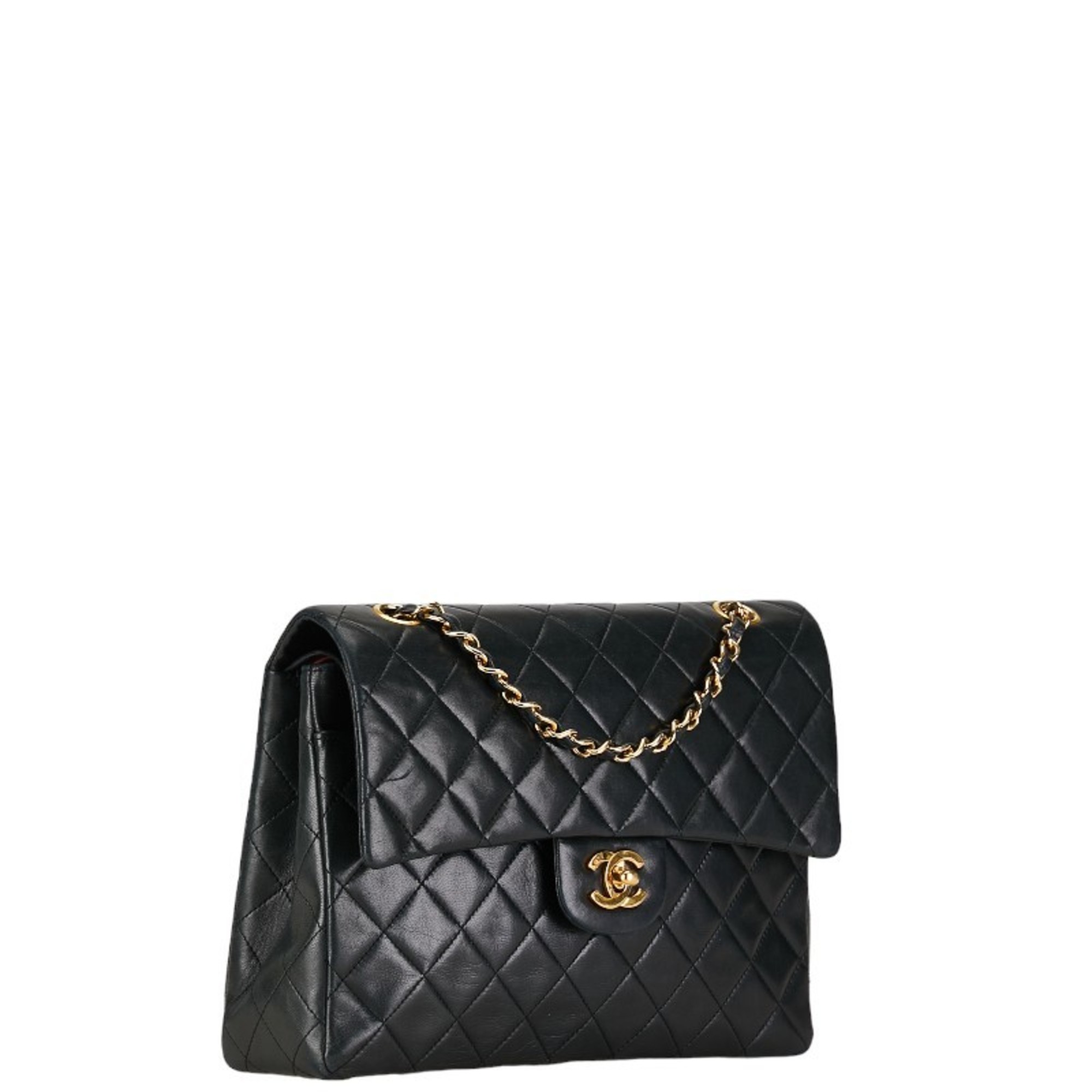 Chanel Matelasse Double Flap Chain Shoulder Bag Black Gold Lambskin Women's CHANEL