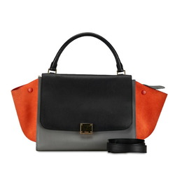 Celine Trapeze Handbag Shoulder Bag 174683 Grey Black Orange Leather Suede Women's CELINE