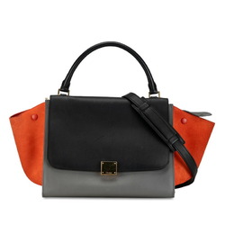 Celine Trapeze Handbag Shoulder Bag 174683 Grey Black Orange Leather Suede Women's CELINE