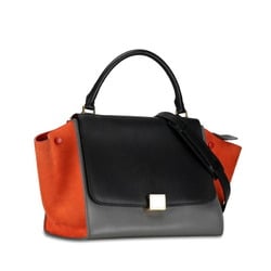 Celine Trapeze Handbag Shoulder Bag 174683 Grey Black Orange Leather Suede Women's CELINE