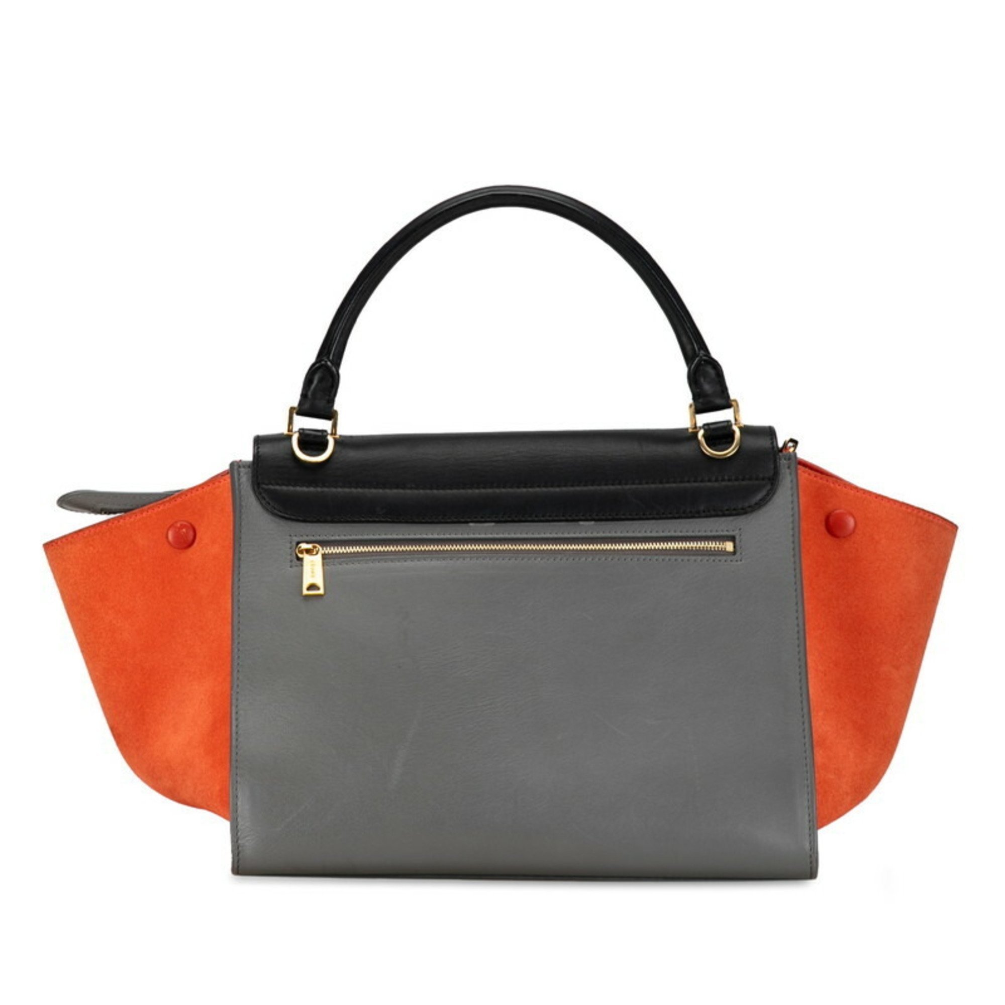 Celine Trapeze Handbag Shoulder Bag 174683 Grey Black Orange Leather Suede Women's CELINE