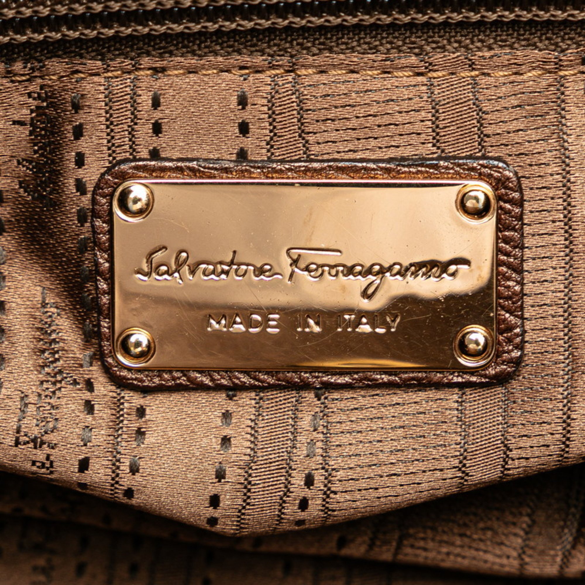 Salvatore Ferragamo Gancini Tote Bag Shoulder AB-21B928 Brown Leather Women's