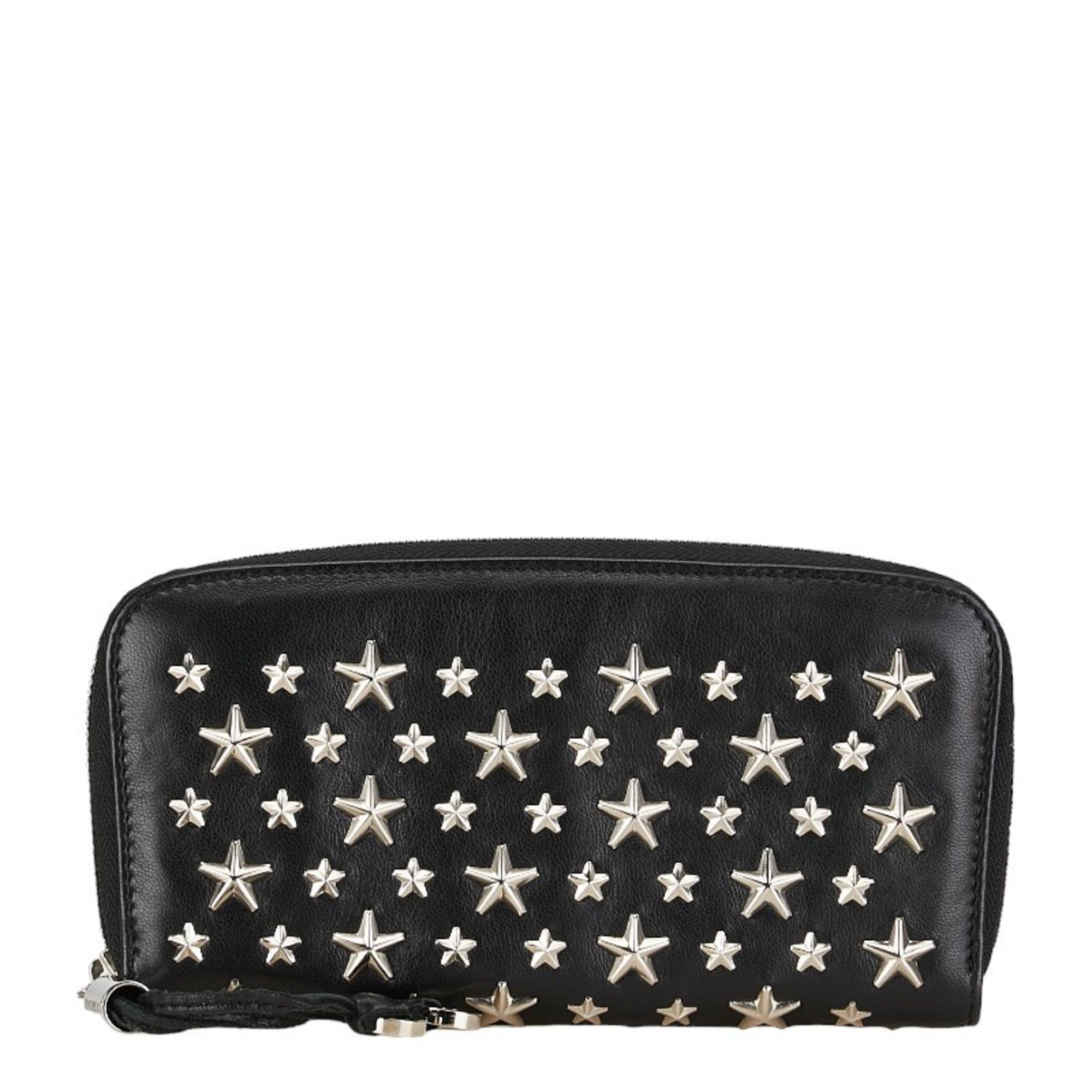 Jimmy Choo Star Studs Round Long Wallet Black Silver Leather Women's JIMMY CHOO