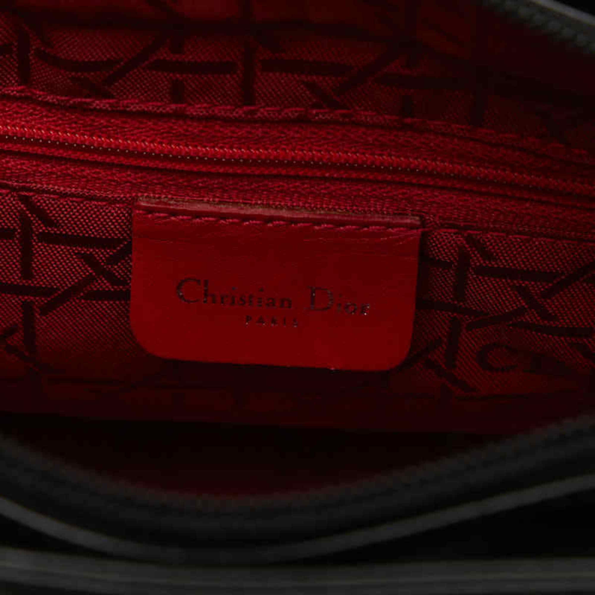 Christian Dior Dior Lady Handbag Shoulder Bag Black Patent Leather Women's